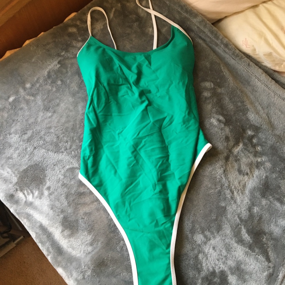 Green one piece bathing suit